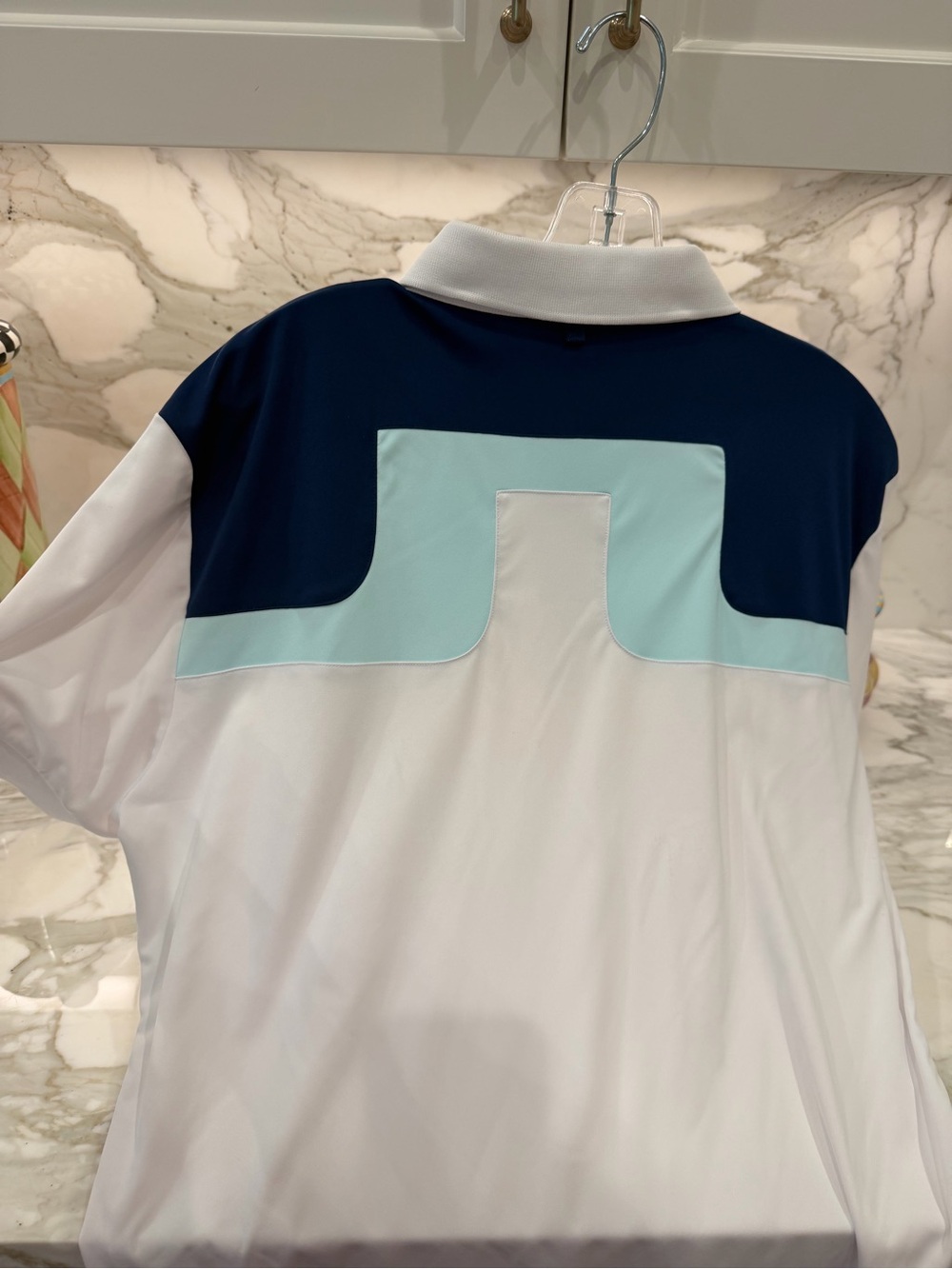 J.Lindeberg White Polo with Navy and Light Blue Back Panel